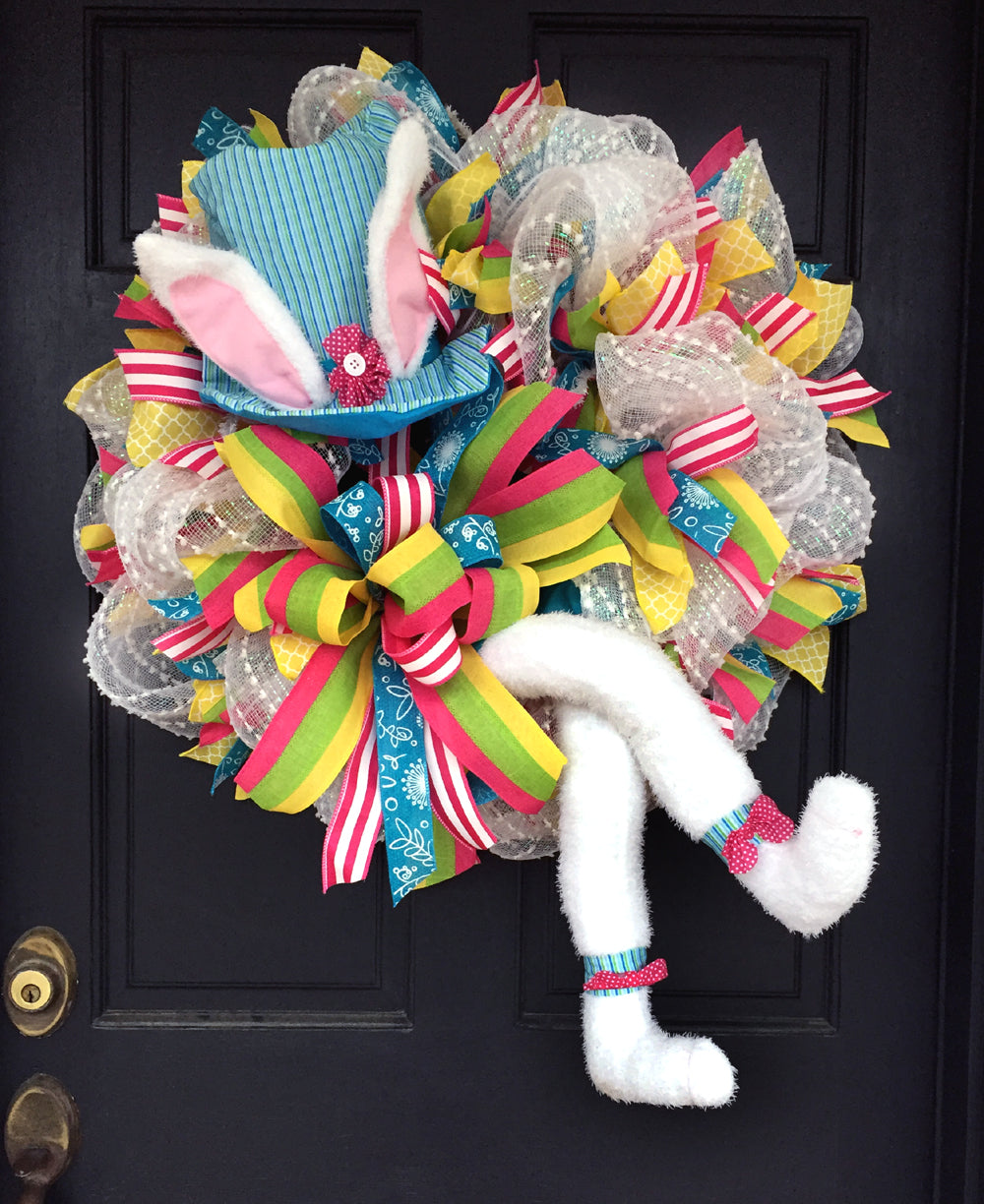 Blue Striped Bunny Hat & Legs Wreath