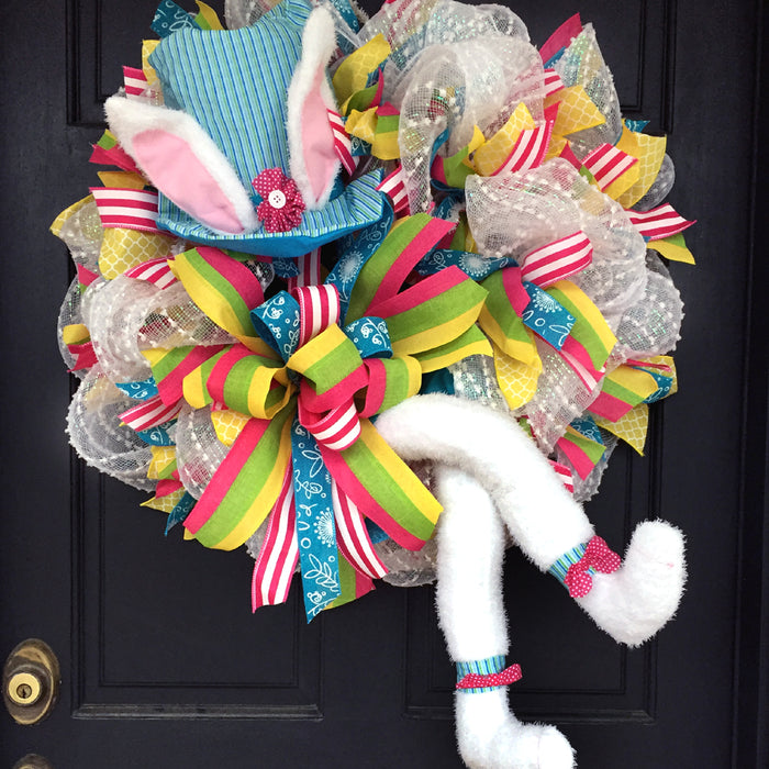 Blue Striped Bunny Hat & Legs Wreath