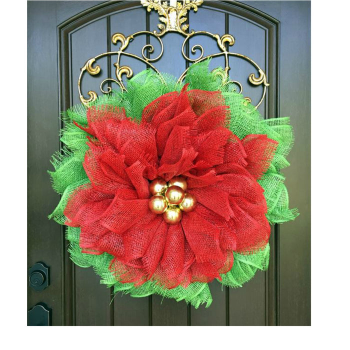 Poly Burlap Poinsettia Flower Wreath Tutorial