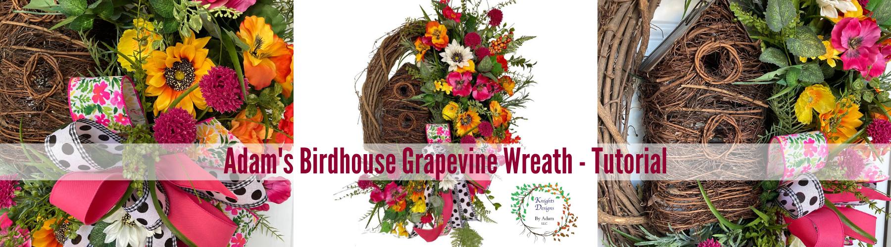 birdhouse grapevine wreath with spring and summer flowers tutorial