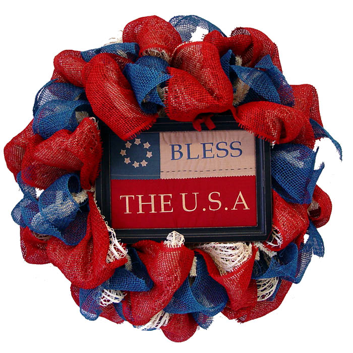 Americana Wreath Tutorial Using Cotton Windowpane Mesh, Paper Mesh and Jute Ribbon