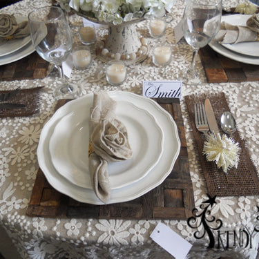 Elegant Tablescape with Natural Colors, Burlap, Lace and Deco Paper Mesh