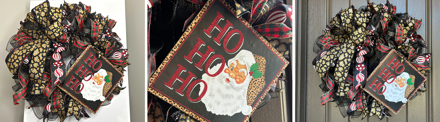 ho ho ho santa sign with leopard print wreath kit