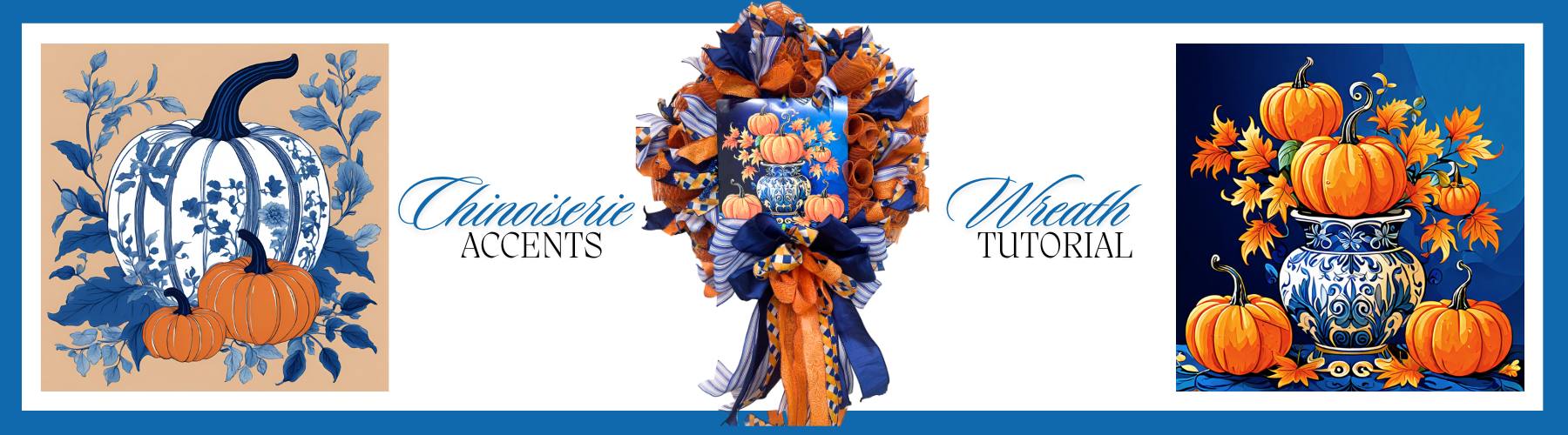 Mesh Pumpkin Wreath with Chinoiserie Accents