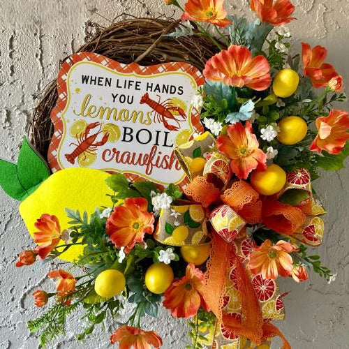 crawfish and lemons grapevine wreath tutorial