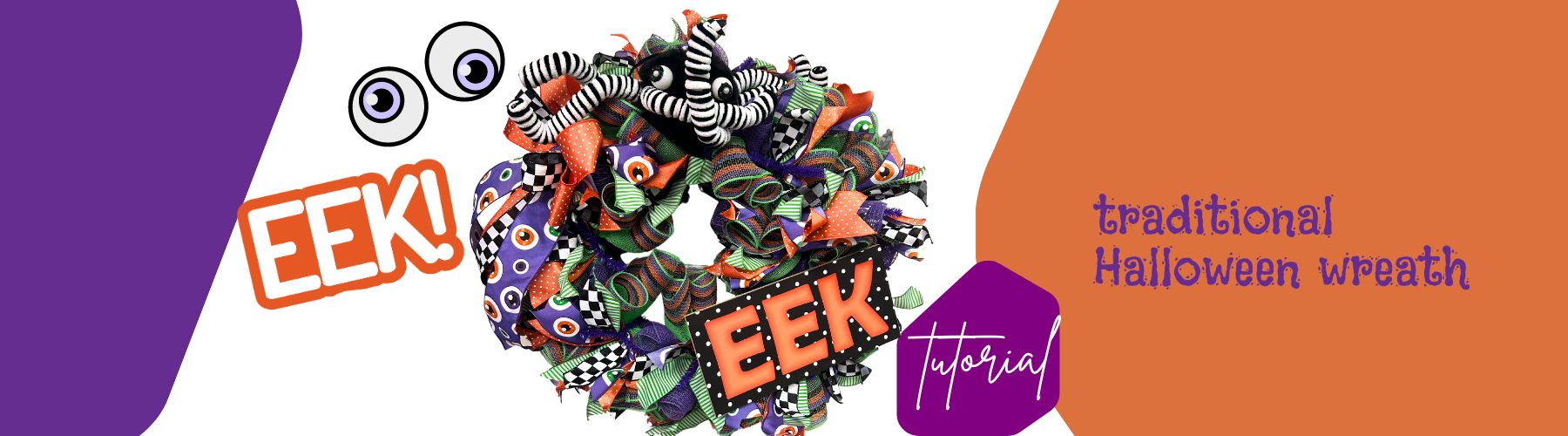 traditional halloween wreath in orange purple and lime with eek sign