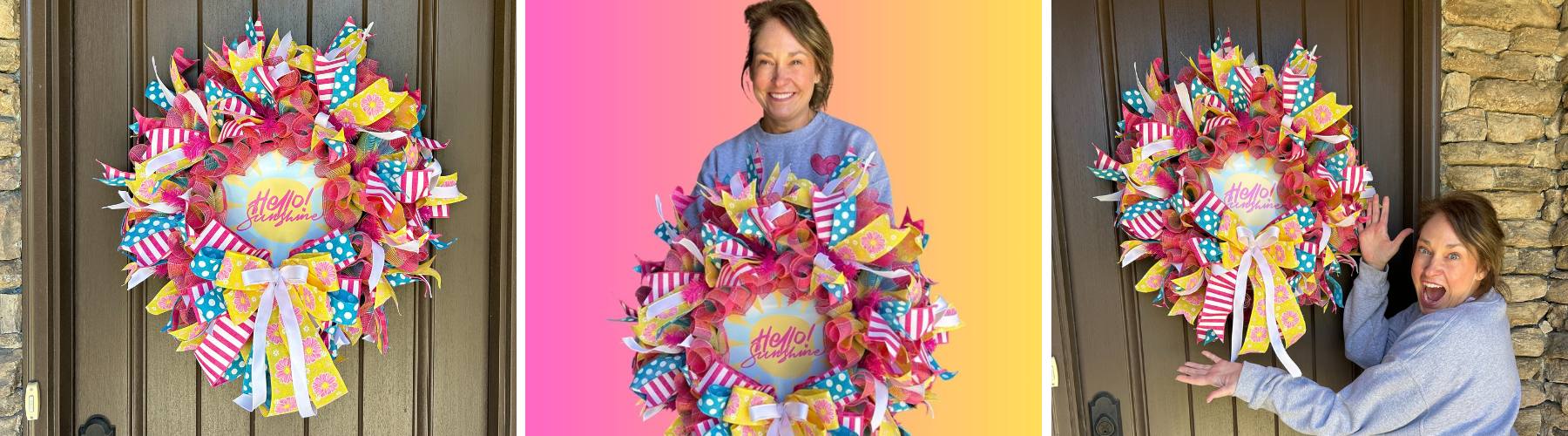 deco mesh ruffle wreath with hello sunshine sign