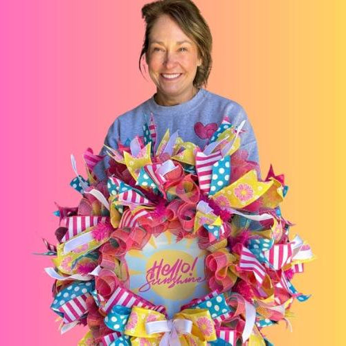 deco mesh ruffle wreath with hello sunshine sign