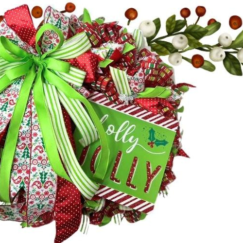 holly jolly mesh wreath made with Trendy Tree wreath kit