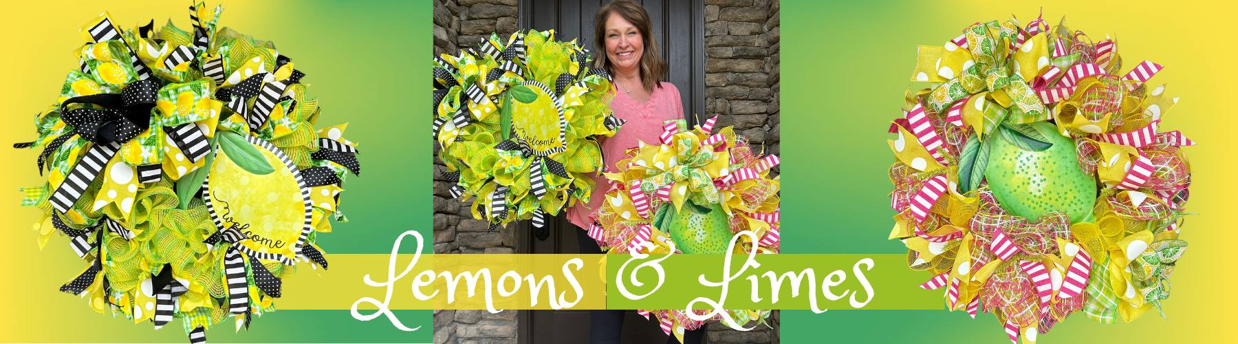 deco mesh wreaths made with a lemon or lime sign