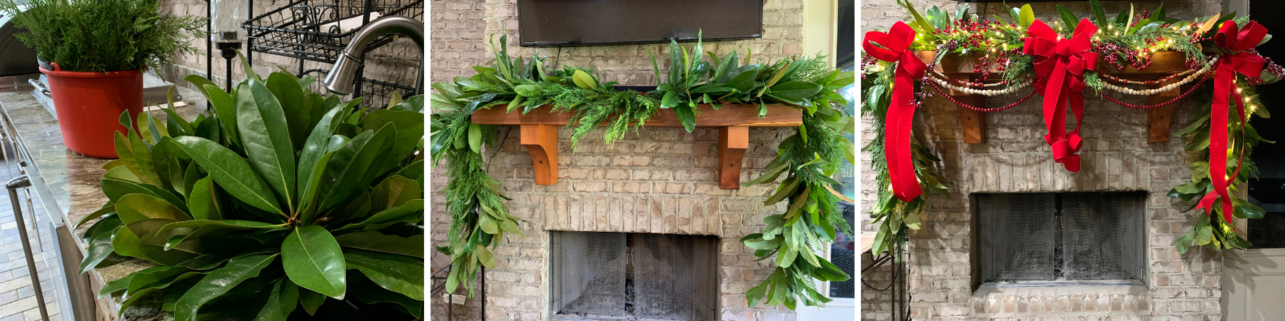 Fresh Magnolia & Cypress Christmas Garland for Outdoor Mantel