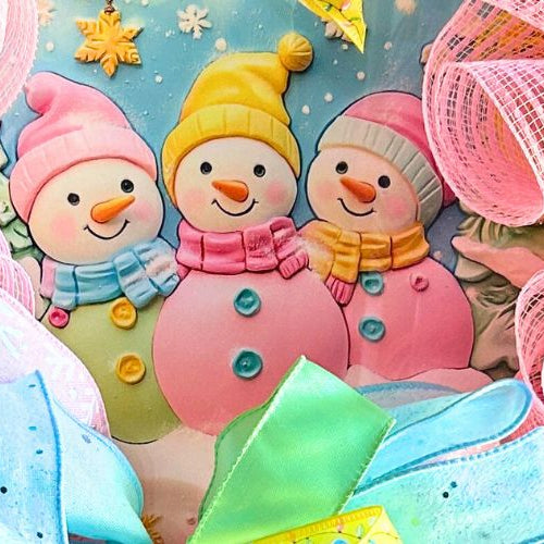 pastel deco mesh snowman wreath with exclusive trendy tree sign