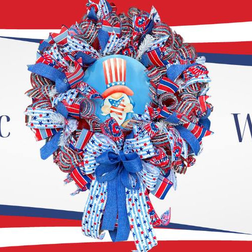 Patriotic Deco Mesh Wreath with Gnome Sign