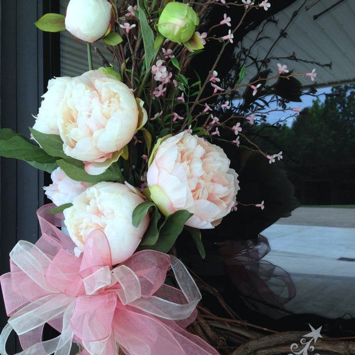 Peony Bundle on Grapevine Wedding Wreath