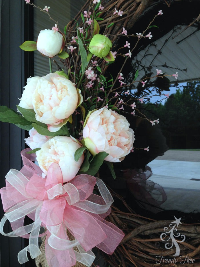 Peony Bundle on Grapevine Wedding Wreath