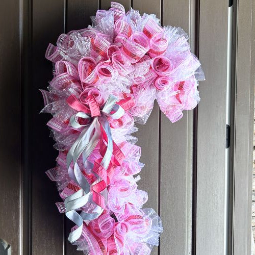 pink deco mesh candy cane wreath