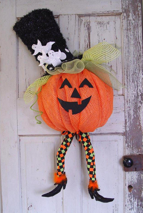 Deco Mesh Jack O'Lantern with Legs Tutorial