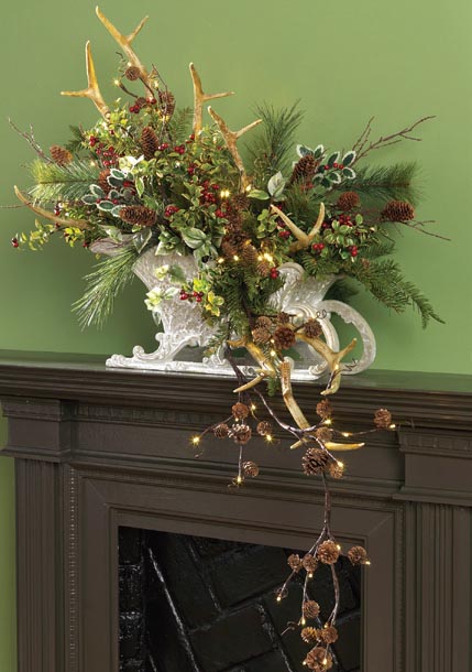 RAZ Lighted Pinecone Garland and Antler Spray Centerpiece