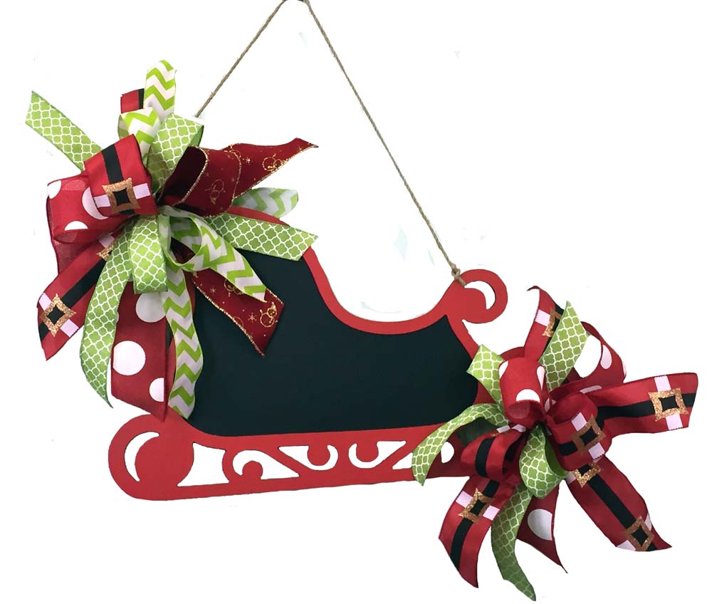 Decorate a RAZ Chalkboard Sleigh with Bow made from Scrap Ribbon