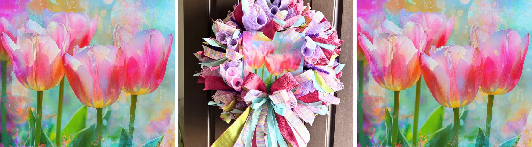 deco mesh wreath with exclusive watercolor tulip sign by Trendy Tree