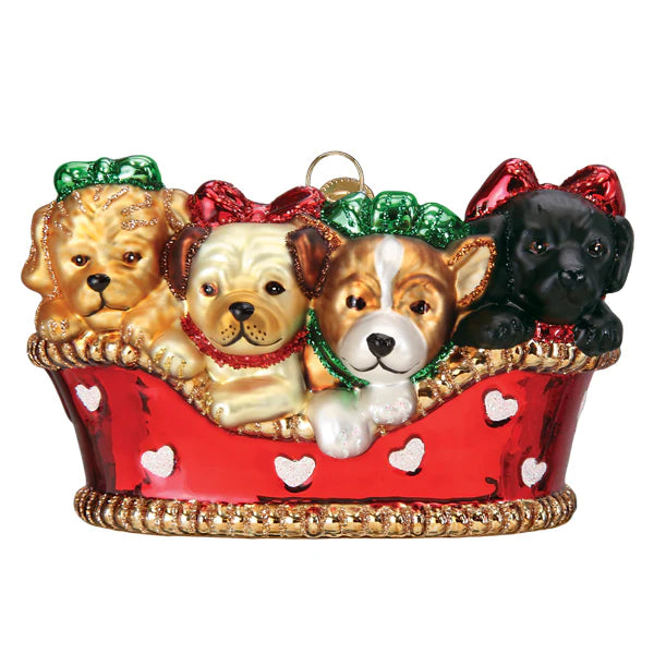 Puppies in a Basket Old World Christmas  12700