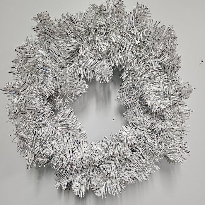 24" Silver Tinsel Christmas Wreath 82875-SIL