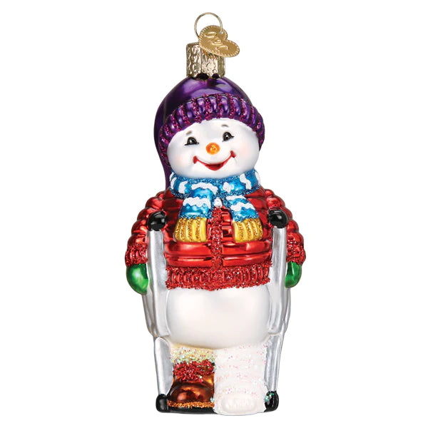 Snowman with Crutches Old World Christmas Ornament 24225