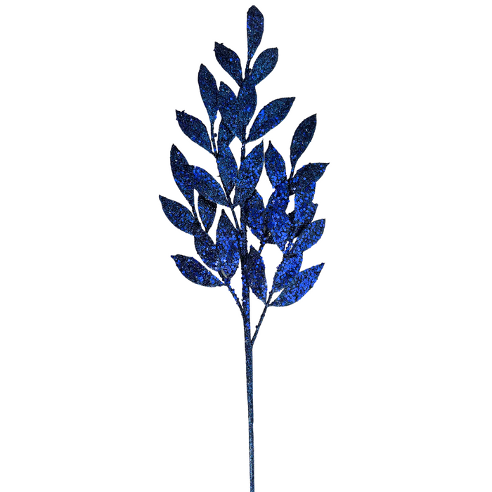 31" Blue Glittered Bay Leaves Spray 30070