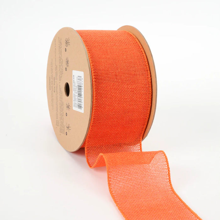 2.5" Tangerine Orange Faux Linen Wired Ribbon 4001W-668-63E