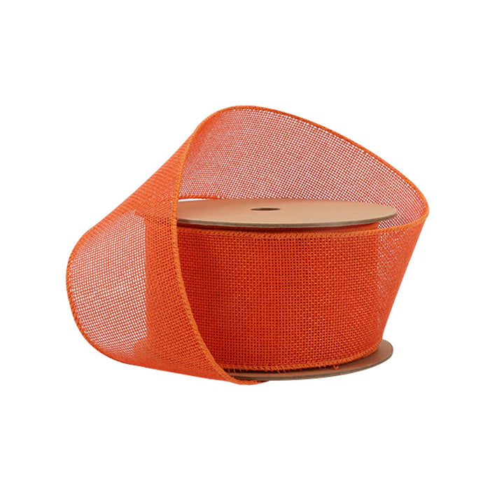 2.5" Tangerine Orange Faux Linen Wired Ribbon 4001W-668-63E