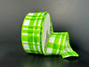 A partially unwound roll of 1.5x10Y Green Watercolor Tuttola Plaid Ribbon 41546-09-09 with a wired structure set against a plain dark background.