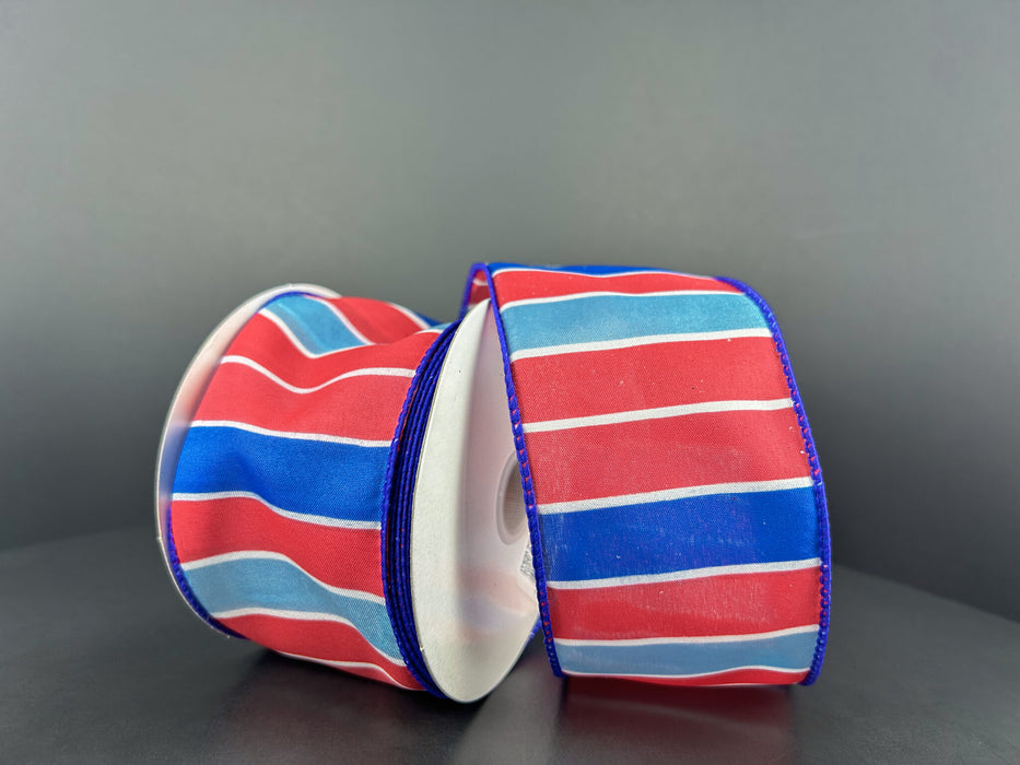 2.5"X10Y Red-Royal Blue-Lt Blue-White Wide Stripes Ribbon 42403-40-25