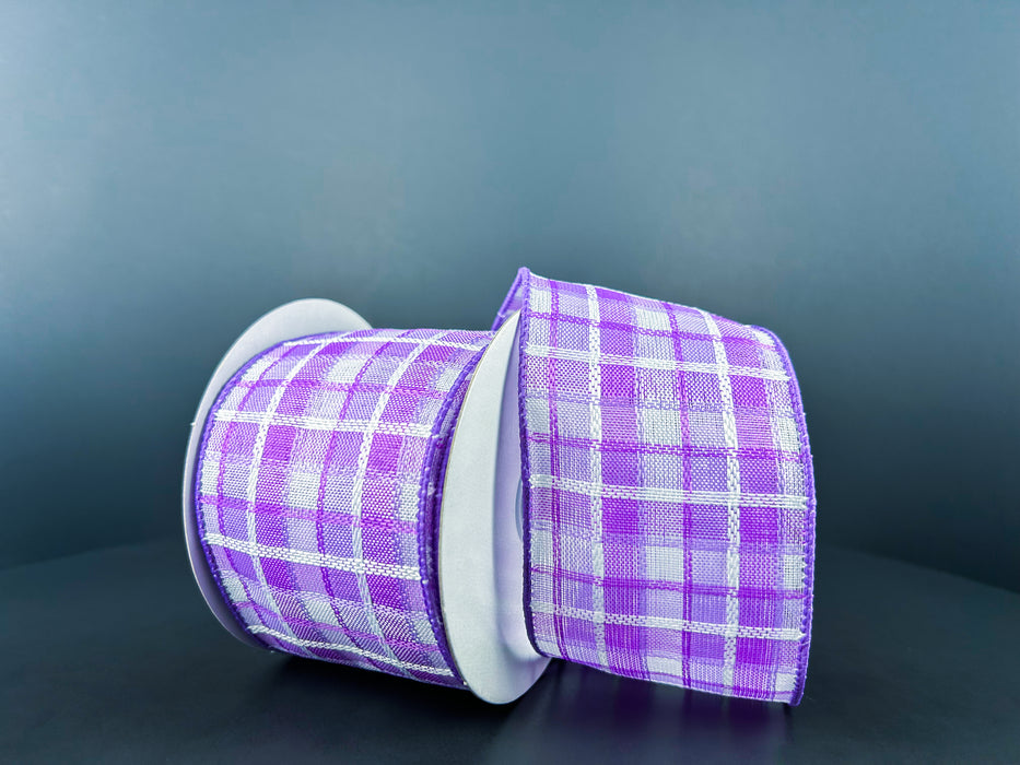 2.5"X10Y Lavender-White Kentini Plaid Ribbon 42418-40-37