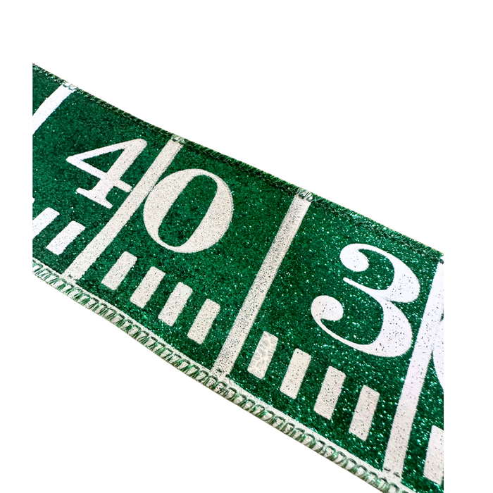 2.5" Green Glitter Football Yardage Ribbon 4425W-587-63E