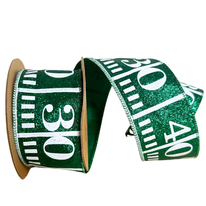 2.5" Green Glitter Football Yardage Ribbon 4425W-587-63E