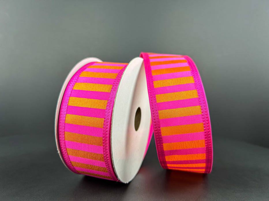 1.5"X10Y Fuchsia Satin-Orange Stripes/Orange Edge Ribbon 46426-09-19