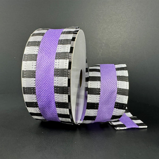 1.5"X10Y Lavender Flat Breeze Black and White Striped Edge Ribbon 46521-09-30