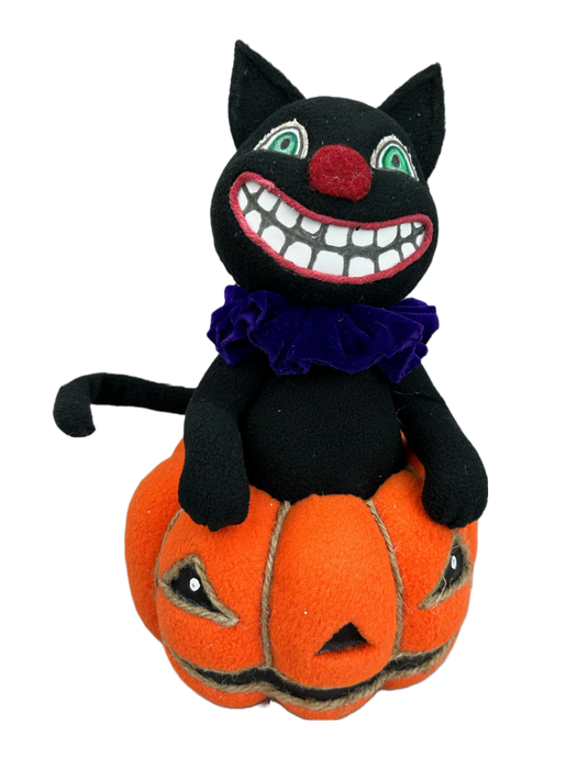 12" by 8" Black and Orange Décor Cat on a Jack o Lantern 57011BKOR