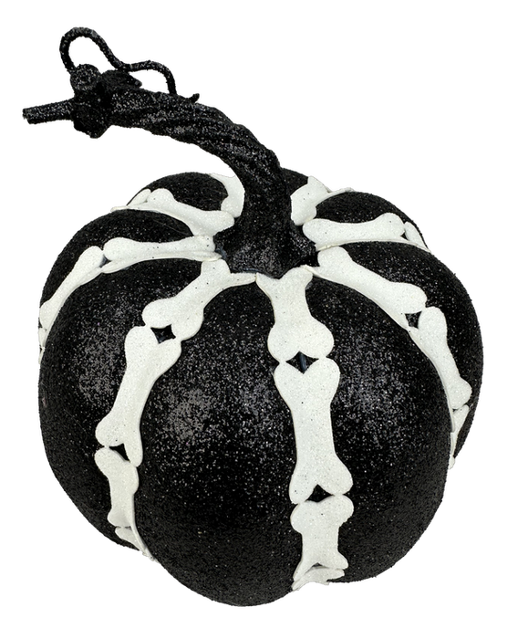 6" by 6.5" Black and White Décor Skeleton Pumpkin 57121BKWT