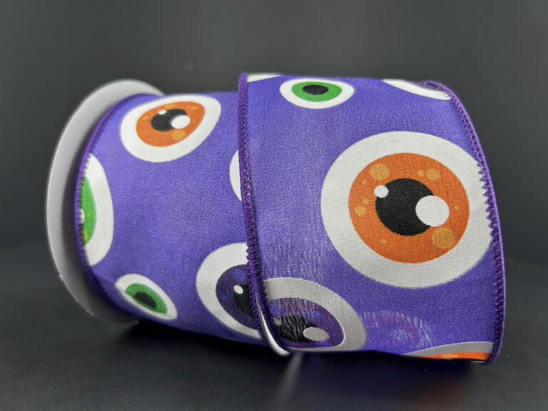 2.5"X10Y Purple Satin/Halloween Googly Eyes Ribbon 58440-40-11