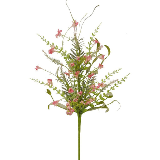 A 23 Hot Pink Lavender Berry Spray (60919-HTPK) features a green artificial bouquet with hot pink flowers and delicate leafy branches, resembling wildflowers to add vibrancy to any decor.