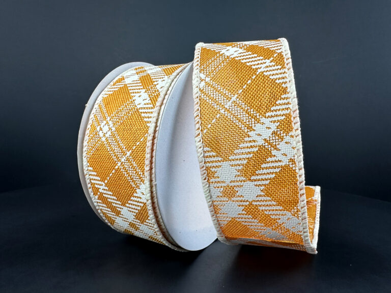 1.5"X10Y Sunflower Linen/White Hazel Diagonal Plaid Ribbon 61316-09-49