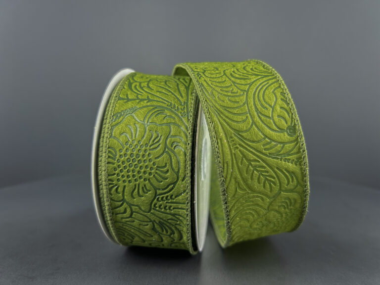 1.5"X10Y Moss Flower Embossed Ribbon 61426-09-08