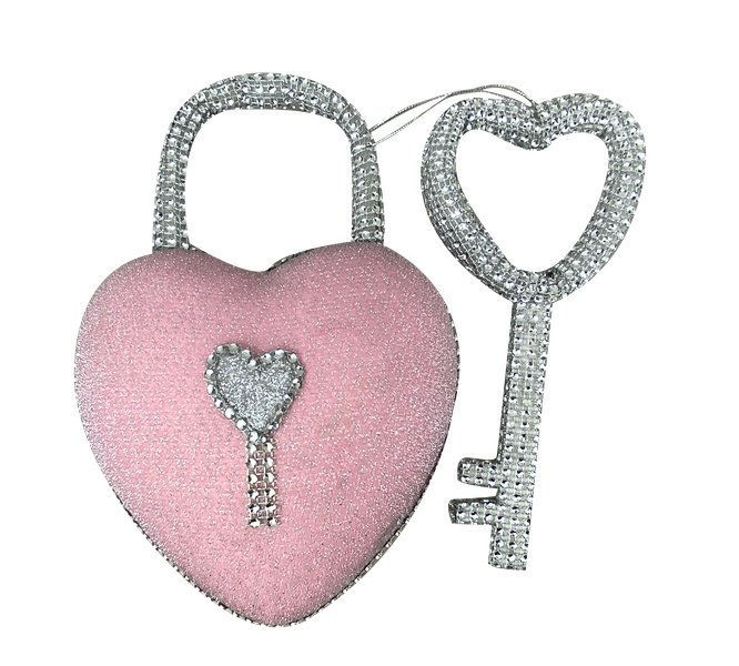 9.5" by 6" by 3" Pink  Bling Heart Lock N Key 63011PK