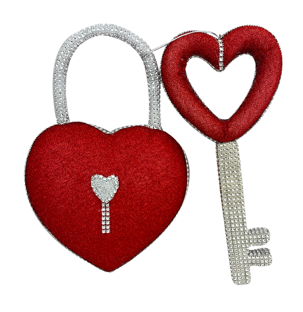 12" by 8.5" by 3.5" Red  Bling Heart Lock N Key 63012RD