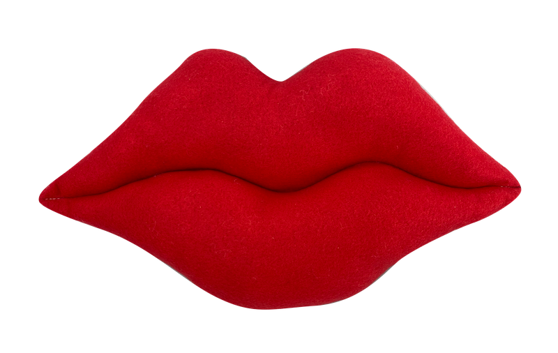 Introducing the Red Plush Lips pillow, model 63034RD, measuring 7" by 13" by 2". It features a striking smooth texture and gently curved edges. This simple yet bold design captures the iconic shape of red lips in a stylized and playful manner.