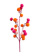 The 28" Hot Pink and Orange Felt Ball Spray with 3 Stems (63410BTOR) features a branch decorated with vibrant, fluffy pom-poms in hot pink, orange, and white against a black background.