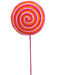 The 20" by 6.5" Hot Pink and Orange Lollipop Pick (63456BTOR) features a striking combination of hot pink, orange, and white spiral patterns on a pink stick, set against a black background.