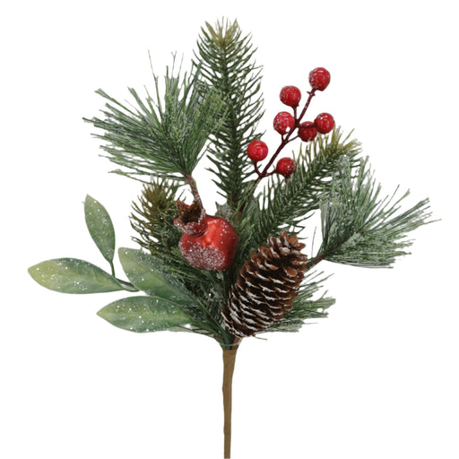 iced pine pomegranate pinecone pick red berries