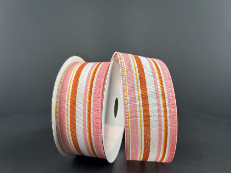 1.5"X10Y White Satin/Pink-Orange-Rust Vertical Stripes Ribbon 65431-09-03